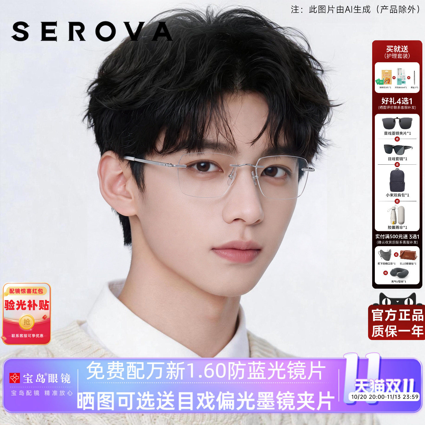 施洛华眼镜框男女钛合金轻盈商务无框眼镜架可配近视SP1136