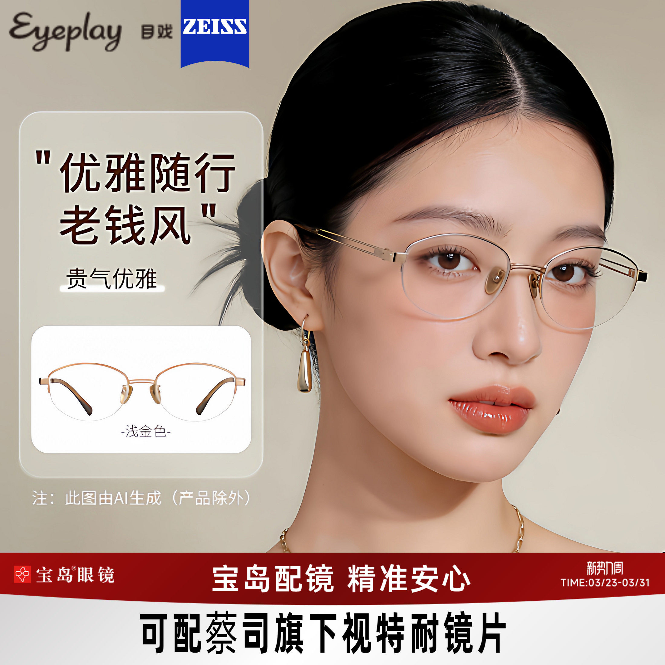 目戏老钱风半框近视眼镜高智感可配镜片度数眼镜框镜架女12002