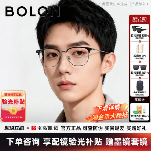 暴龙休闲眉框钛合金近视眼镜男女