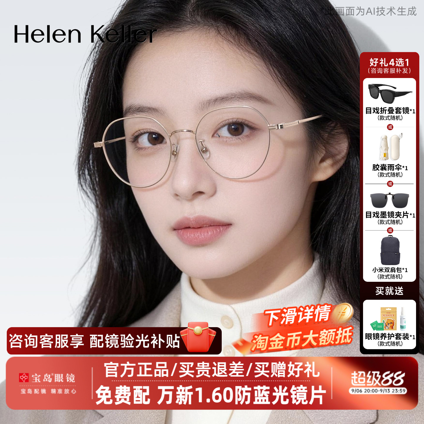 海伦凯勒近视眼镜架女百搭圆框可配高度数小框光学镜框男H82067