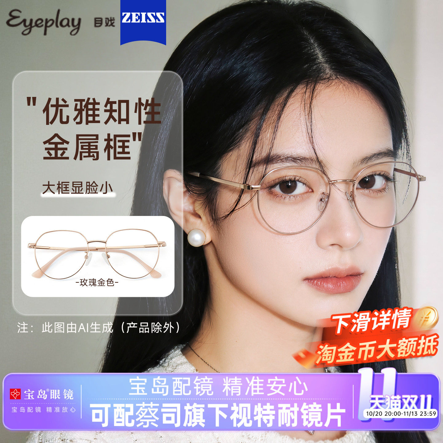 目戏近视眼镜女可配蔡司度数可选防蓝光镜片专业配眼镜框镜架5002