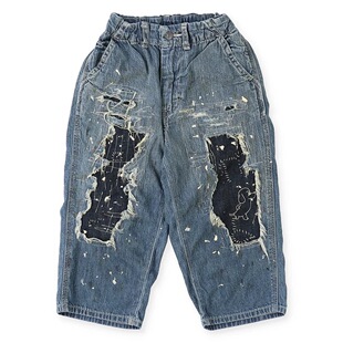 日系潮牌童装｜原/25秋冬男女童通用刺绣小狗补丁8盎司软牛仔裤