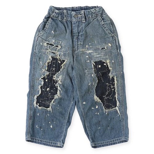 日系潮牌童装｜原/25秋冬男女童通用刺绣小狗补丁8盎司软牛仔裤