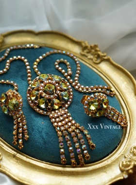 vintage美国juliana卫星石流苏古董项链耳夹套装