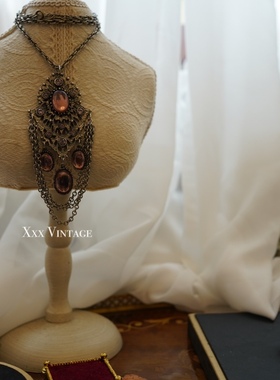 vintage70s无标琉璃瀑布流苏项链耳夹套装