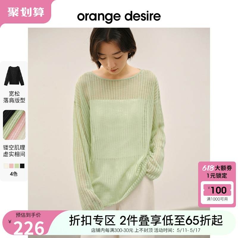 orange desire薄荷曼波圆领针织衫女罩衫2024春新款宽松