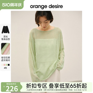 orange desire薄荷曼波圆领针织衫女罩衫2024春新款宽松