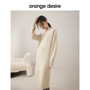 desire连帽卫衣裙女2022秋冬新休闲宽松针织连衣裙慵懒风 orange