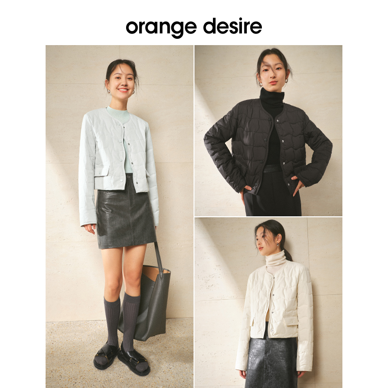 orange desire奶油风短款菱格棉服2023年秋冬季新款上衣外套女