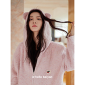 hello 甜美连帽家居服 保暖套装 beiyan_布蕾少女 半边绒睡衣女冬季