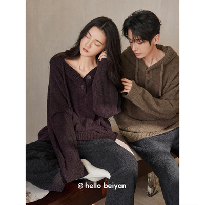 贝妍冬季慵懒保暖半边绒情侣睡衣