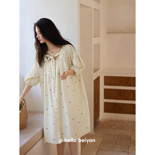 睡衣女夏季 慵懒宽松大码 凉感短袖 睡裙法式 连衣裙 条纹薄款 贝妍新款