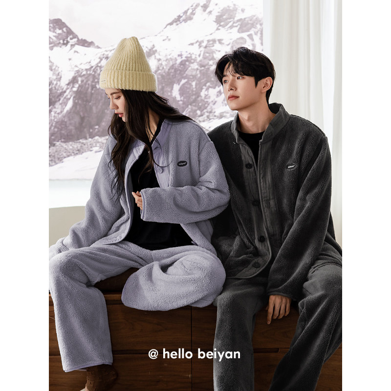 贝妍珊瑚绒情侣睡衣女款冬季开衫保暖家居服男士加厚加绒大码套装,女士内衣/男士内衣/家居服,睡衣/家居服套装,淘宝优惠券,粉丝福利购,淘宝优惠卷