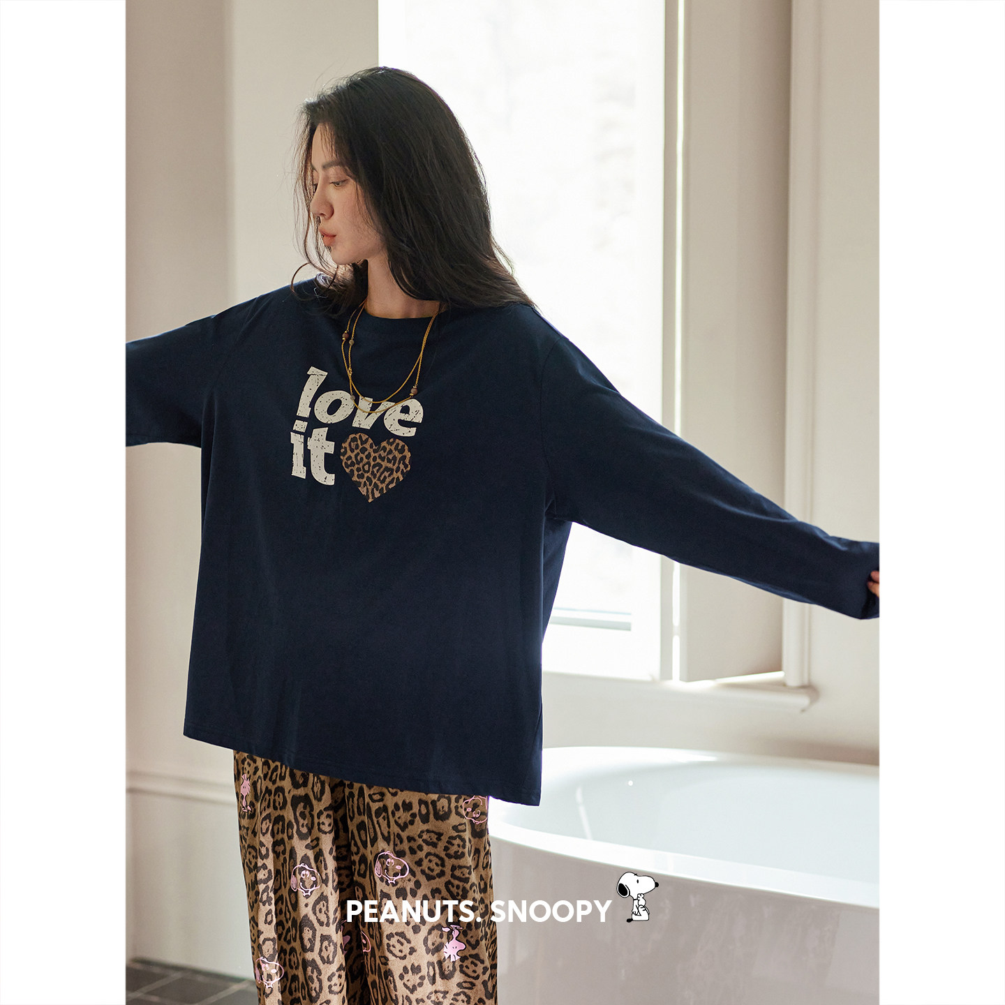 贝妍女款春秋长袖史努比韩系睡衣图片