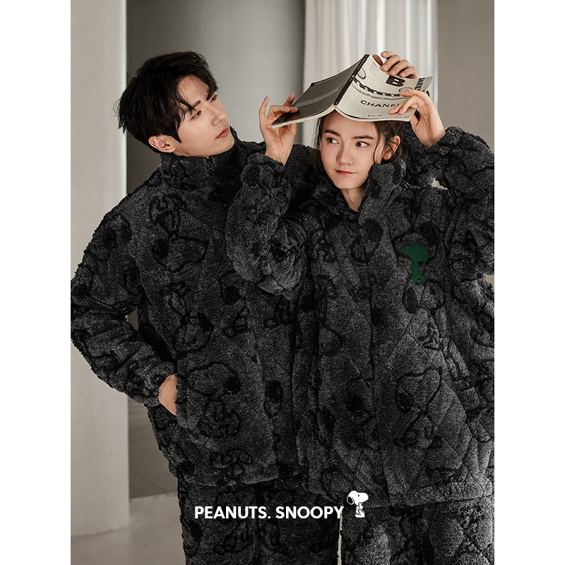 贝妍冬季加厚珊瑚绒夹棉情侣睡衣