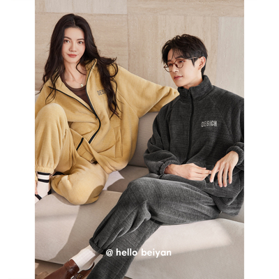 贝妍冬季加厚保暖珊瑚绒情侣睡衣