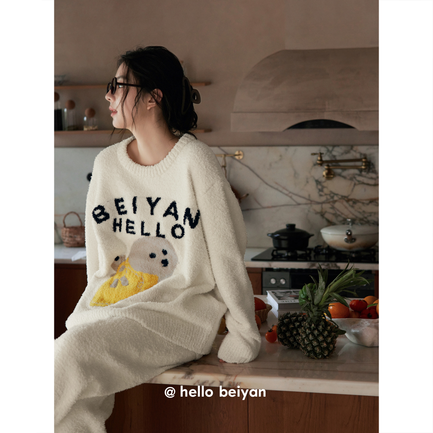 贝妍女冬可爱减龄保暖半边绒睡衣