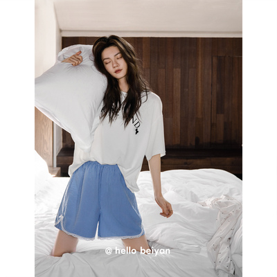 贝妍女夏凉感短袖可外穿宽松睡衣