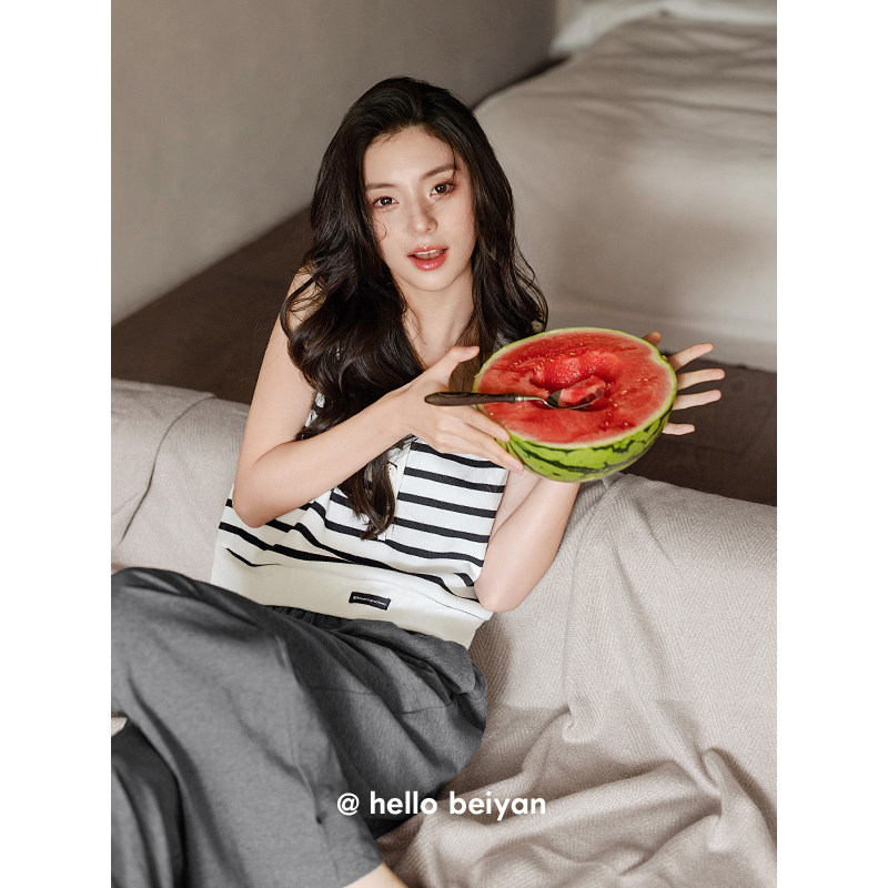 贝妍夏季无袖纯棉睡衣时尚少女ins风收腰显瘦背心长裤两件套套装,女士内衣/男士内衣/家居服,睡衣/家居服套装,淘宝优惠券,粉丝福利购,淘宝优惠卷