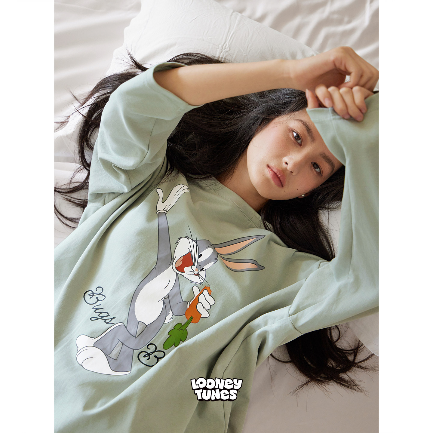 贝妍兔八哥联名睡衣女春秋新款可爱卡通长袖豹纹阔腿裤家居服套装