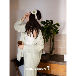 套装 贝妍史努比睡衣女春秋新款 柔软莫代尔棉家居服小清新条纹长袖