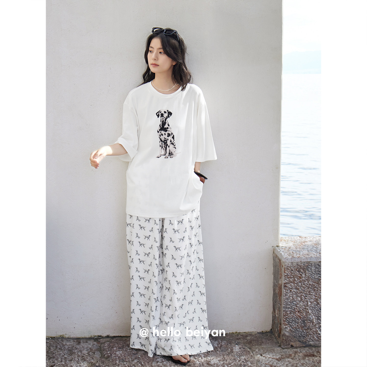 贝妍薄款睡衣女夏季凉感中袖阔腿长裤家居服慵懒少女高智感套装夏