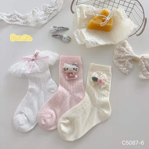 超薄女童夏季萌噢中筒袜蕾丝小兔