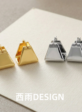 新款冷淡风金色三角形耳环S925银针耳钉女轻奢高级感耳环小众耳饰