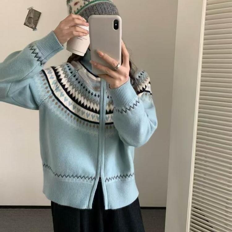 秋冬长袖拉链毛衣外套休闲