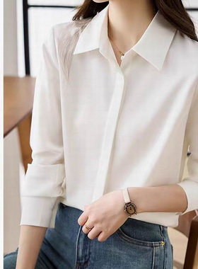 W8003春秋女装纯色翻领长袖衬衫通勤OL商务上衣休闲百搭简约