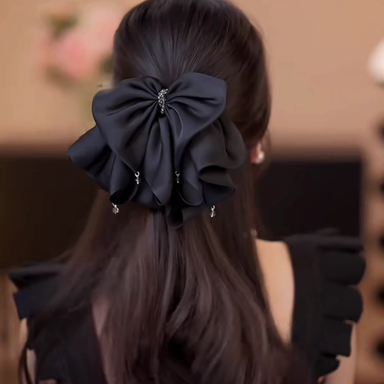 韩版新款蝴蝶结风韩范缎面花苞高颅顶发饰头饰抓夹显发量马尾夹女