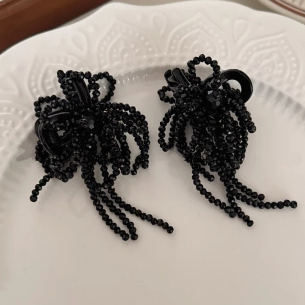 法式复古黑色流苏刘海小抓夹半扎发侧边夹碎发夹公主头女发夹发卡