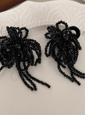 法式复古黑色流苏刘海小抓夹半扎发侧边夹碎发夹公主头女发夹发卡