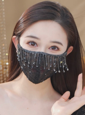 【防晒素颜口罩】新款透气蕾丝流苏防风防护装饰面纱可水洗口罩