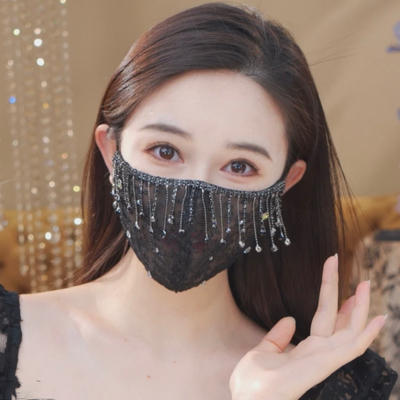 【防晒素颜口罩】新款透气蕾丝流苏防风防护装饰面纱可水洗口罩