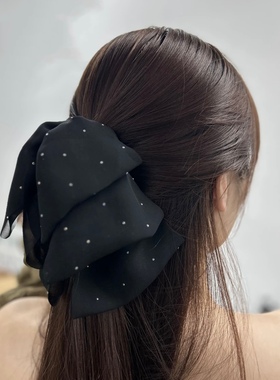 彩锆黑色雪纱垂感满天星蝴蝶结小抓夹马尾后脑勺女显发量发夹发饰
