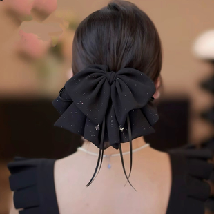 高颅顶显发量黑色星空蝴蝶结飘带马尾夹气质优雅百搭小抓夹女发夹