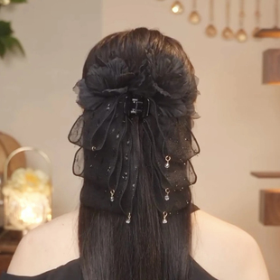 高级感女仙女风发夹星空抓夹发饰马尾夹百搭复古手工夹子显发量