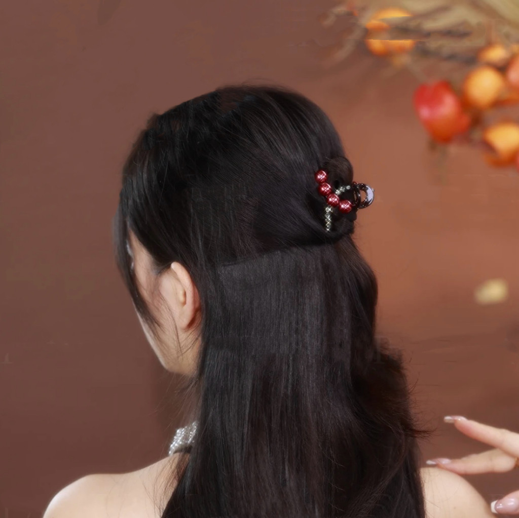 红豆 百搭时尚气质优雅刘海夹半扎4公分小抓夹女碎发夹喜庆发夹