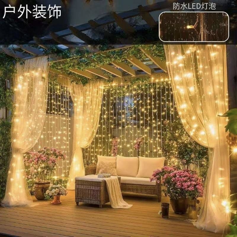 LED彩灯窗帘灯冰条灯瀑布灯流苏灯主播背景围栏下垂长灯包邮