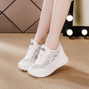 厚底内增高女鞋春夏季2026新款松糕鞋网面透气时尚百搭运动小白鞋
