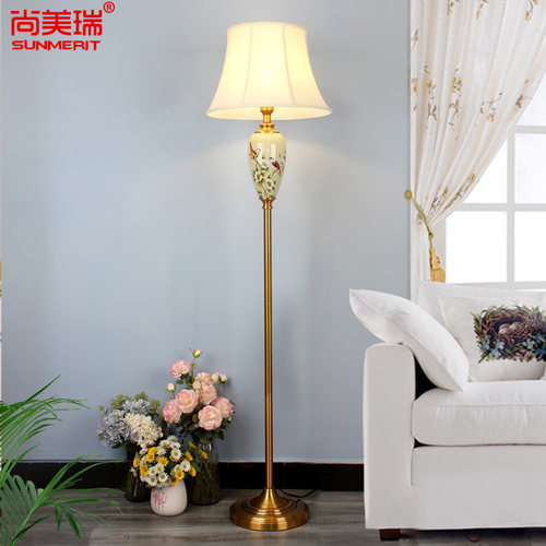 欧式古典落地灯客厅美式复古立式台灯卧室陶瓷法式田园手绘花鸟