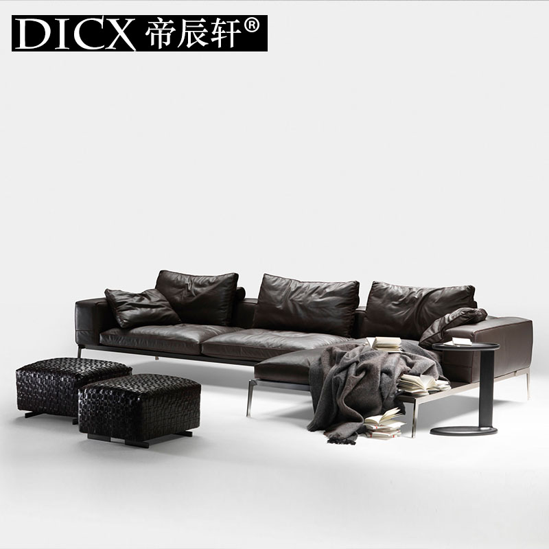 Italian oil wax frosted leather sofa for three and four ladies luxurious modern simple living room combination