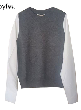 朵以2026春季新品简约时尚圆领拼接撞色套头针织上衣40DC535079
