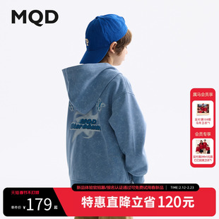 MQD童装男童外套春装新款女童印花连帽上衣儿童百搭拉链卫衣