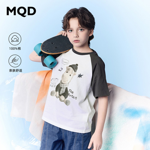 【纯棉】MQD童装男童26夏新款学院风撞色插肩袖卡通短袖T恤透气