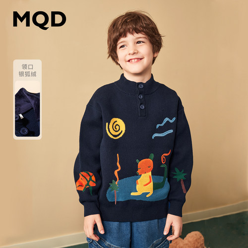 MQD童装儿童冬季加绒半开襟毛衣