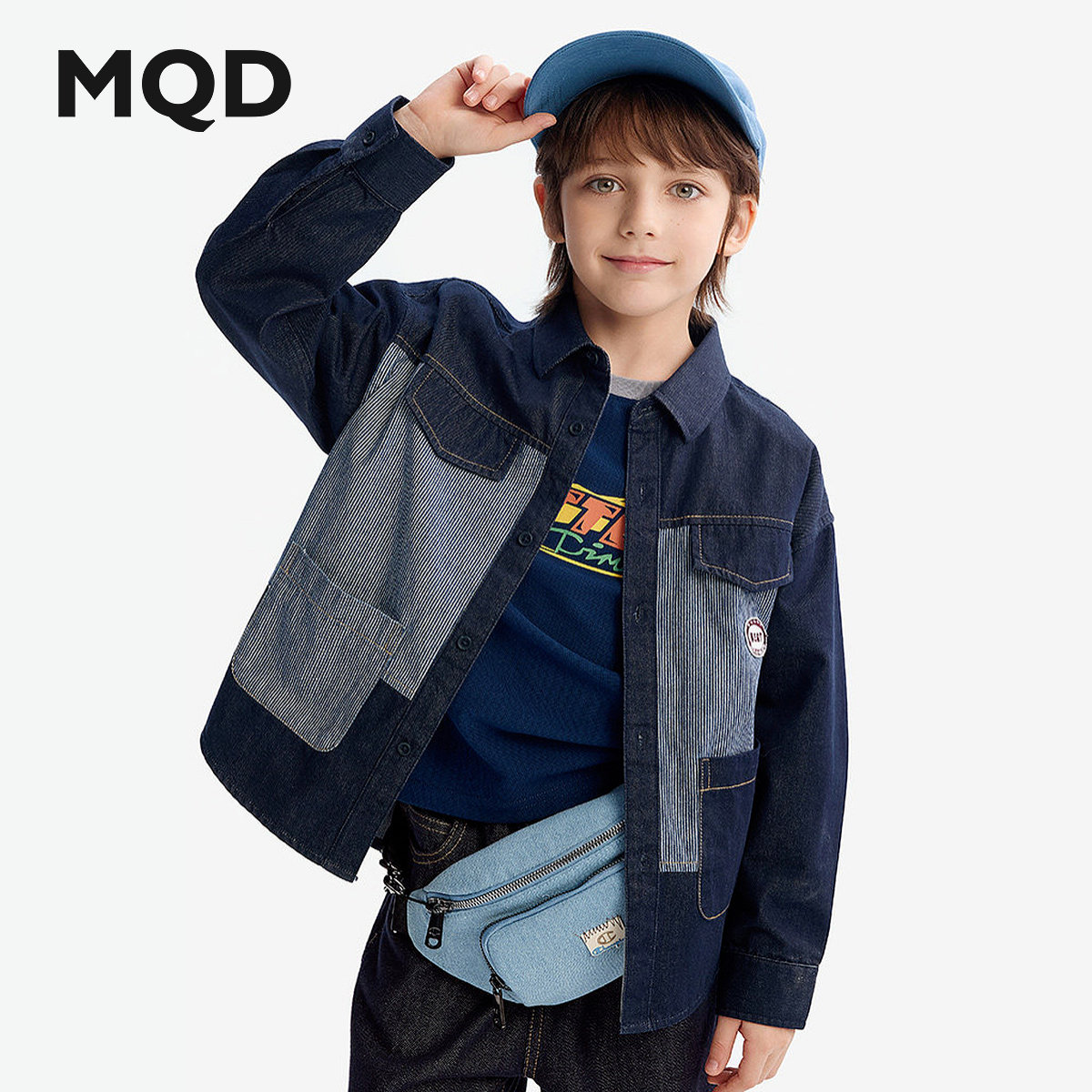 MQD马骑顿男童春季拼接衬衫图片