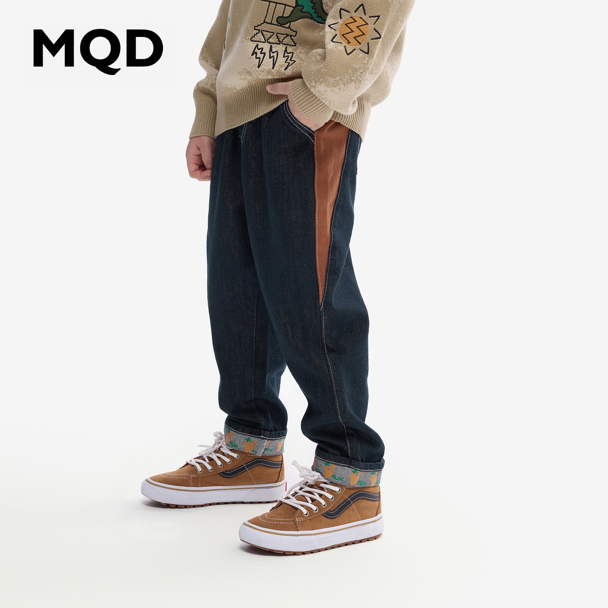 MQD马骑顿男童秋季撞色牛仔裤图片