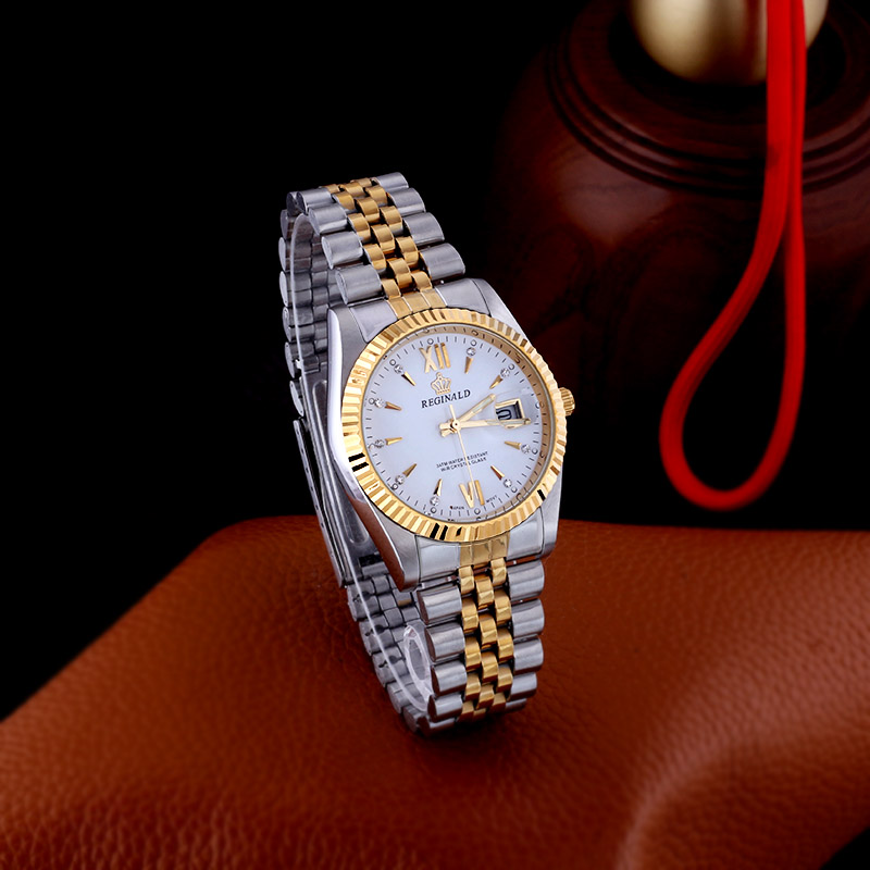 利吉奴皇冠进口石英机芯手表间金防水钢带单厉情侣夜光商务休闲款